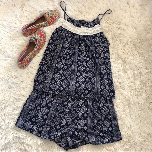 Lucky Brand Other - Lucky Navy Jersey Short Tank Crochet tribal SET